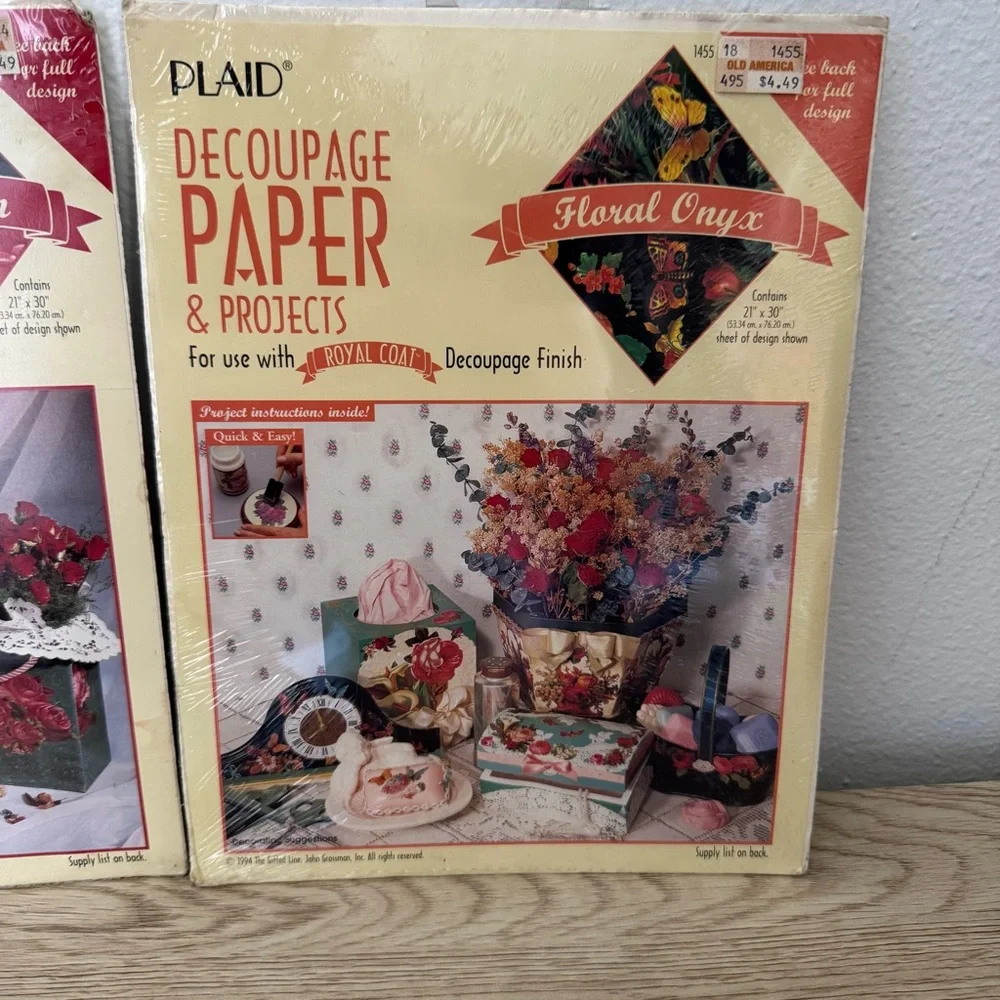 Plaid Decoupage Paper & Projects 1455 Floral Onyx & 1454 Rose Garden 21x30 Sheet